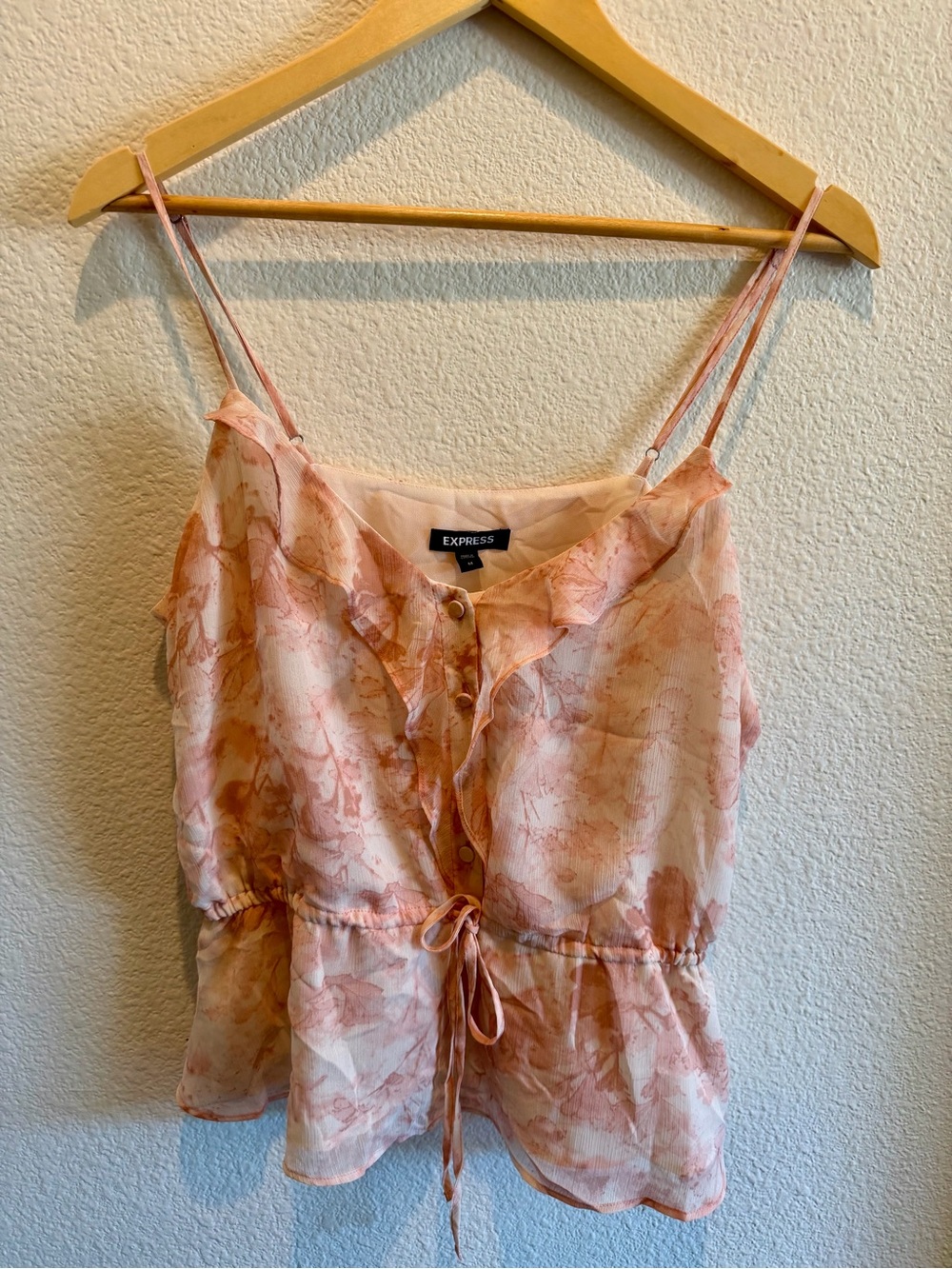 Express Pink Floral Ruffle Tie-Front Cami